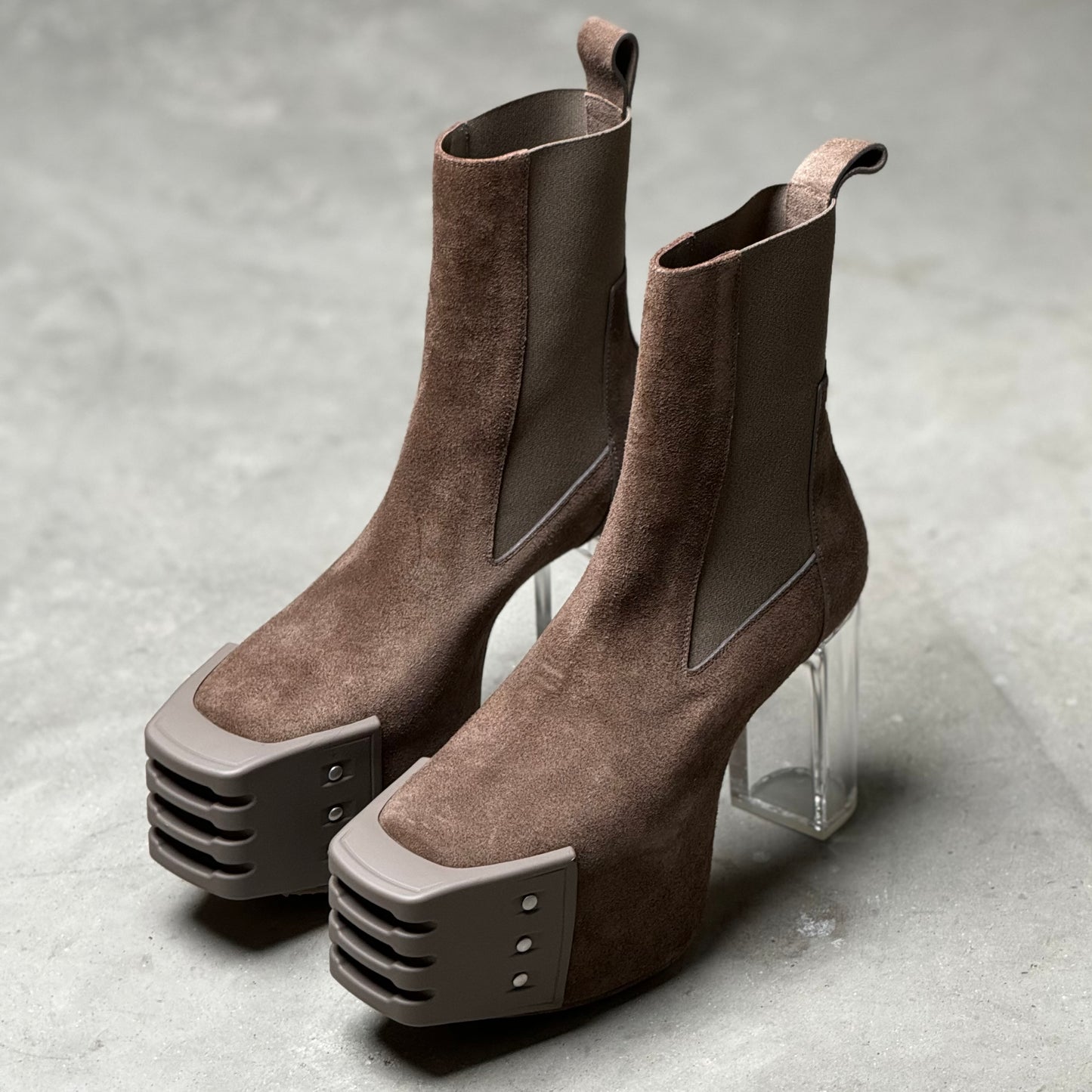 Rick Owens Kiss Heel Boots Dust Brown Suede