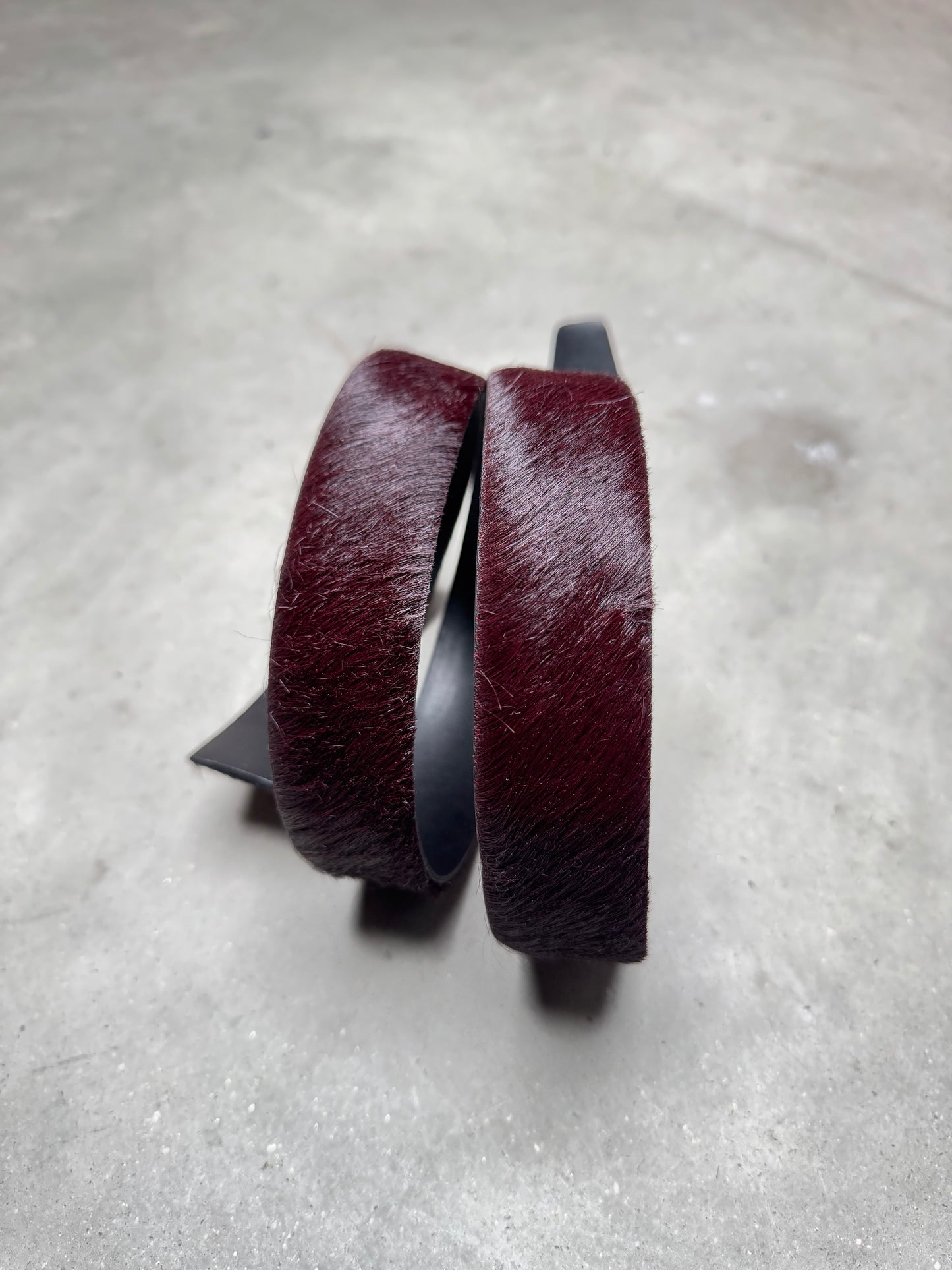 Raf Simons AW12 Fur Leather Velcro Belt Black Maroon