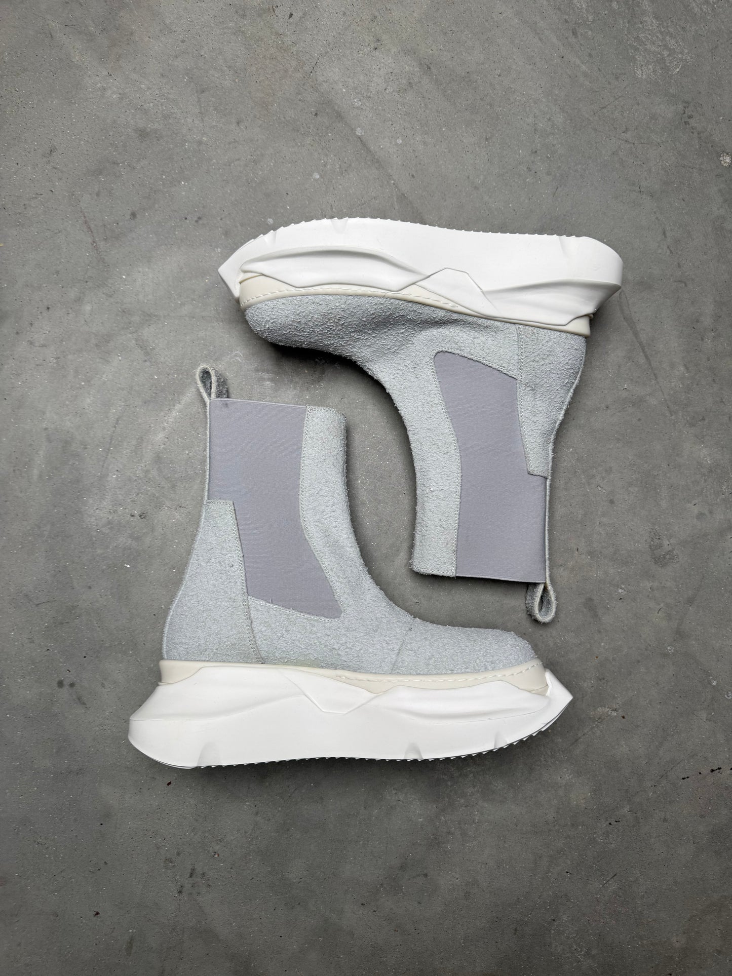 Rick Owens SAMPLE DRKSHDW Beatle Abstract Suede Oyster Milk Boots