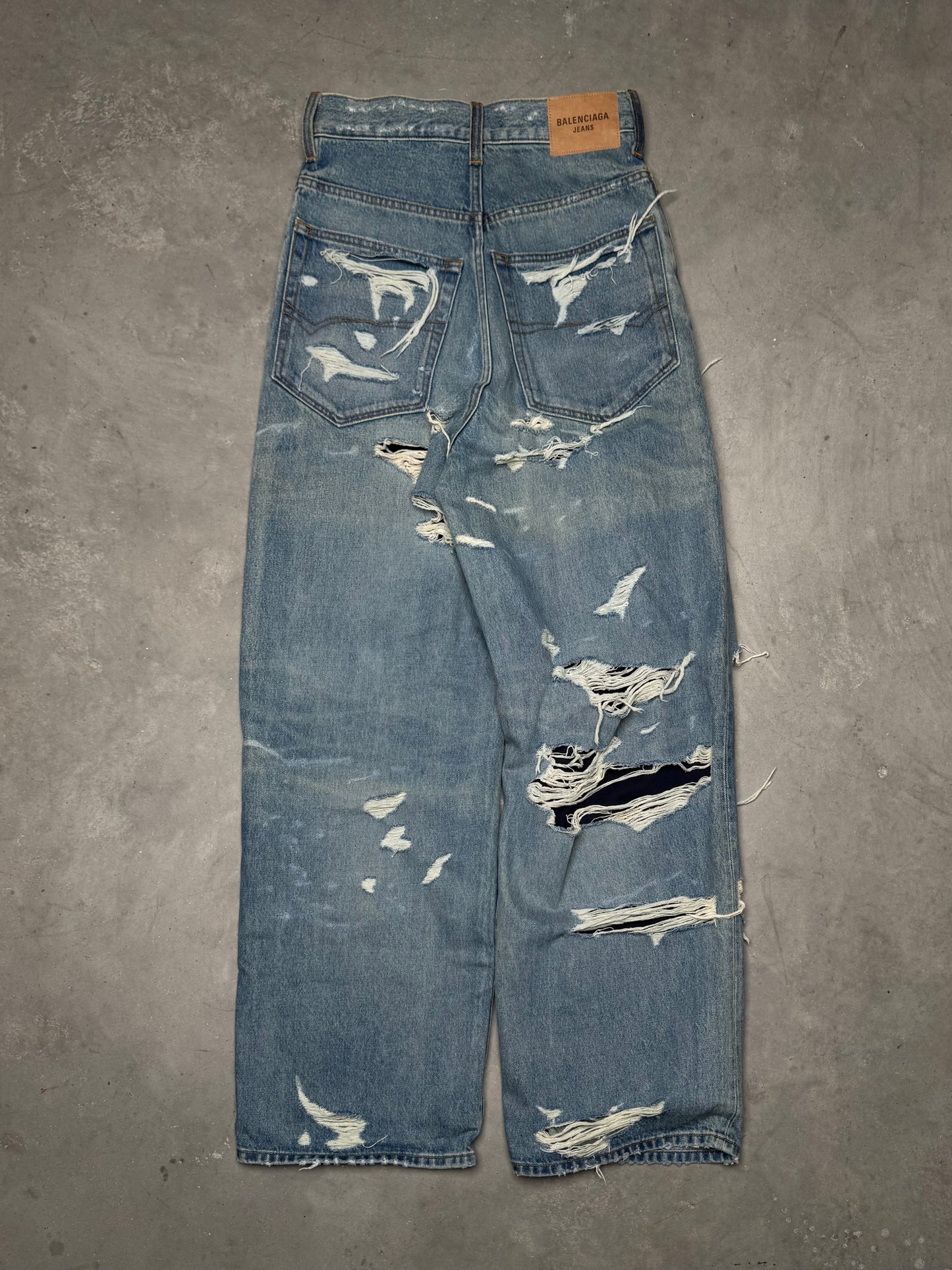 Balenciaga Fall 21 Destroyed Distressed Layered Japanese Denim Jeans