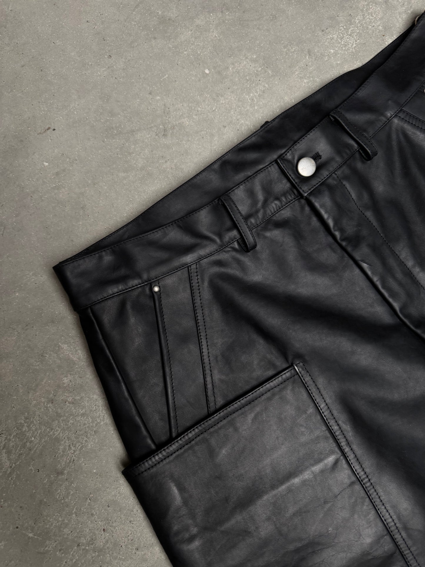 Rick Owens 1 OF 1 SAMPLE SS24 LIDO Stefan Leather Cargo Pants Black