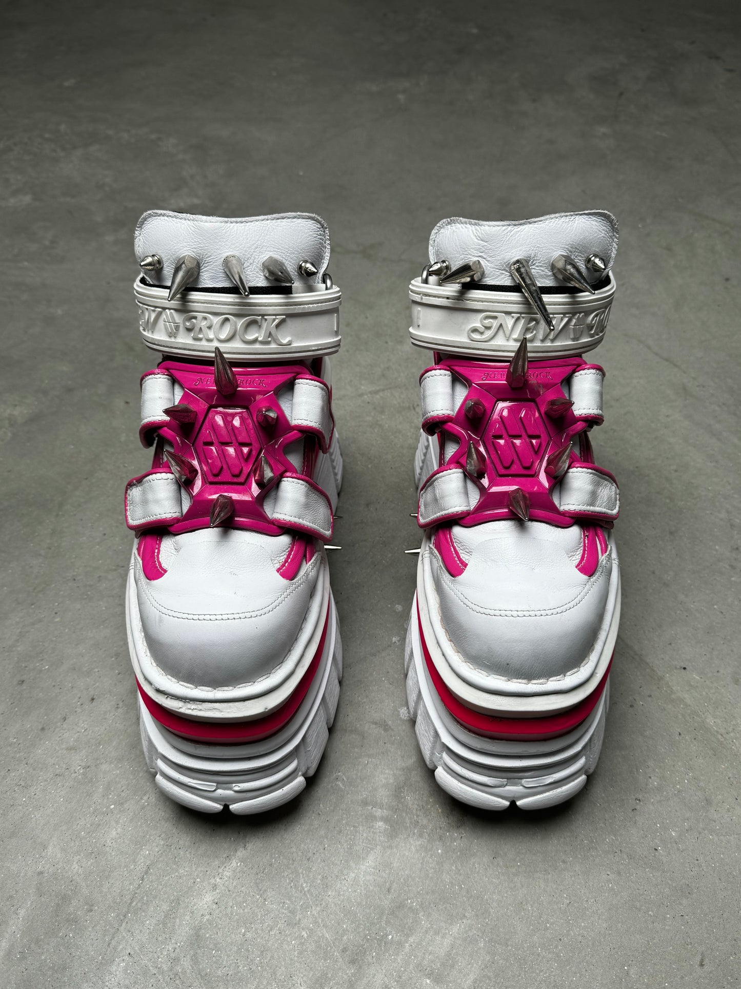 New Rock x Dominnico Spiked Platform Boots Pink White