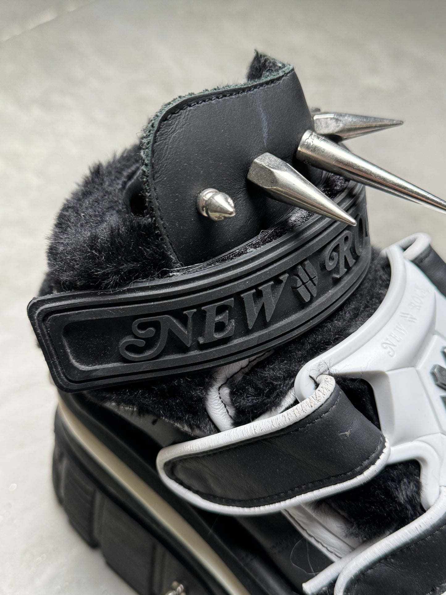 New Rock x Dominnico Spiked Platform Boots Black White