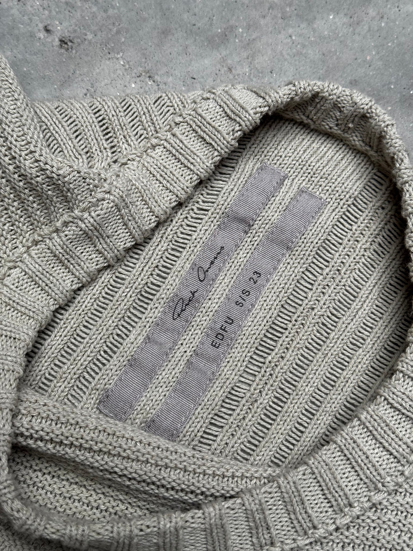 Rick Owens SS23 EDFU Ribbed Knit Cotton Sweater Peal