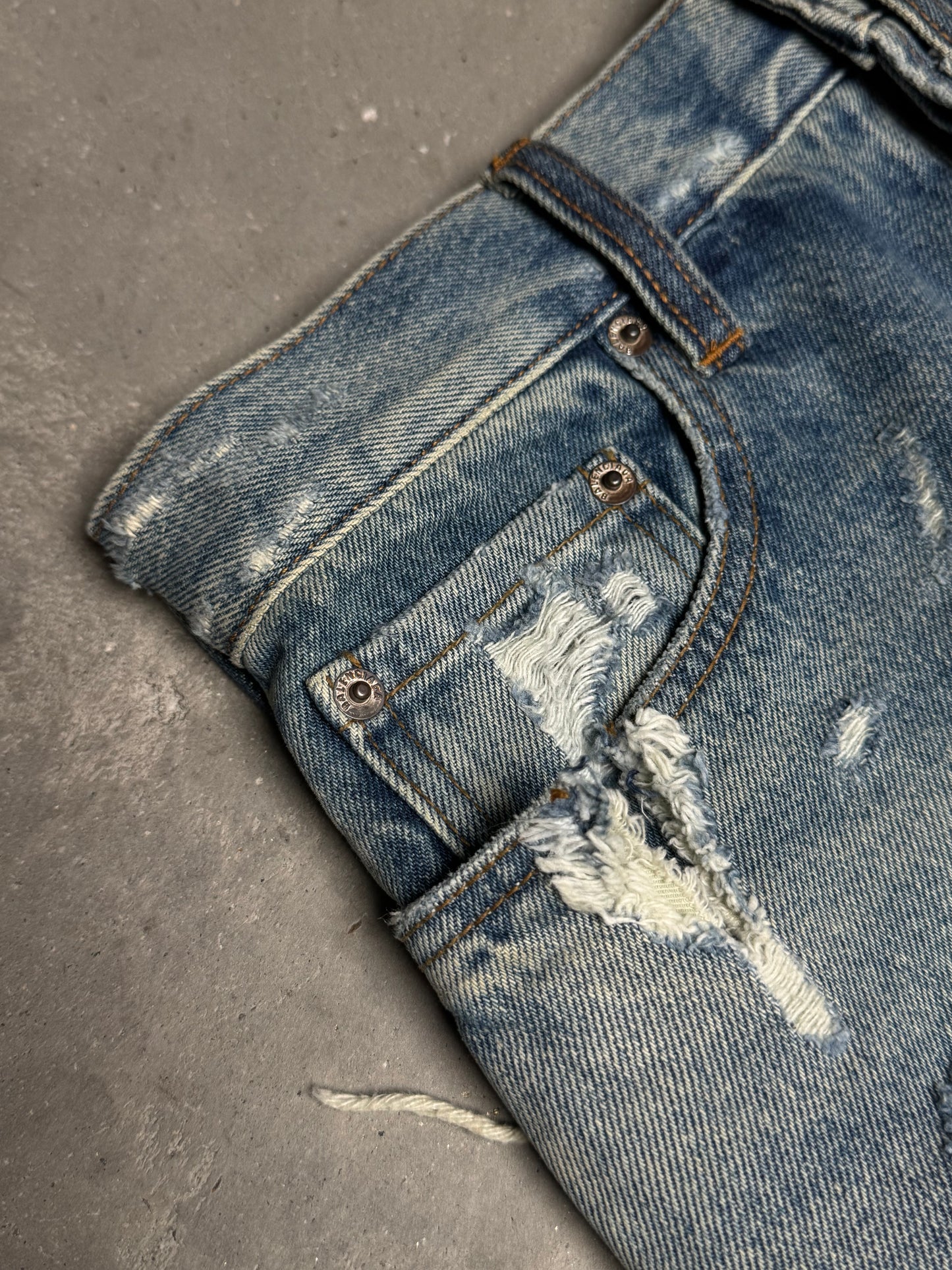 Balenciaga Fall 21 Destroyed Distressed Layered Japanese Denim Jeans