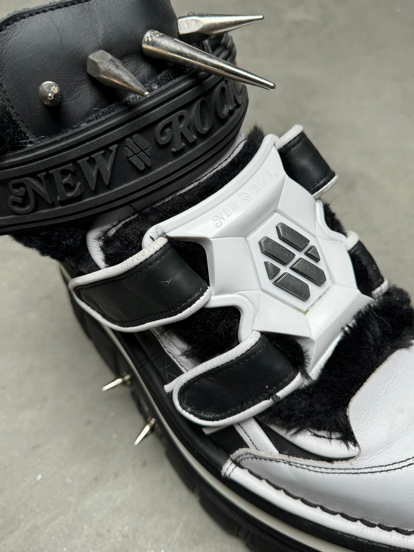 New Rock x Dominnico Spiked Platform Boots Black White