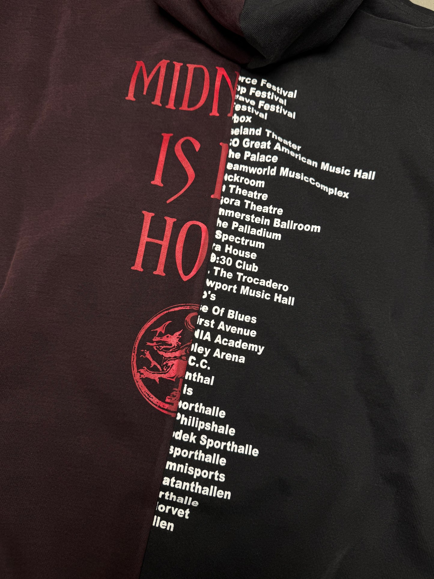 VETEMENTS Cradle Of Filth Split Hoodie Burgundy Black