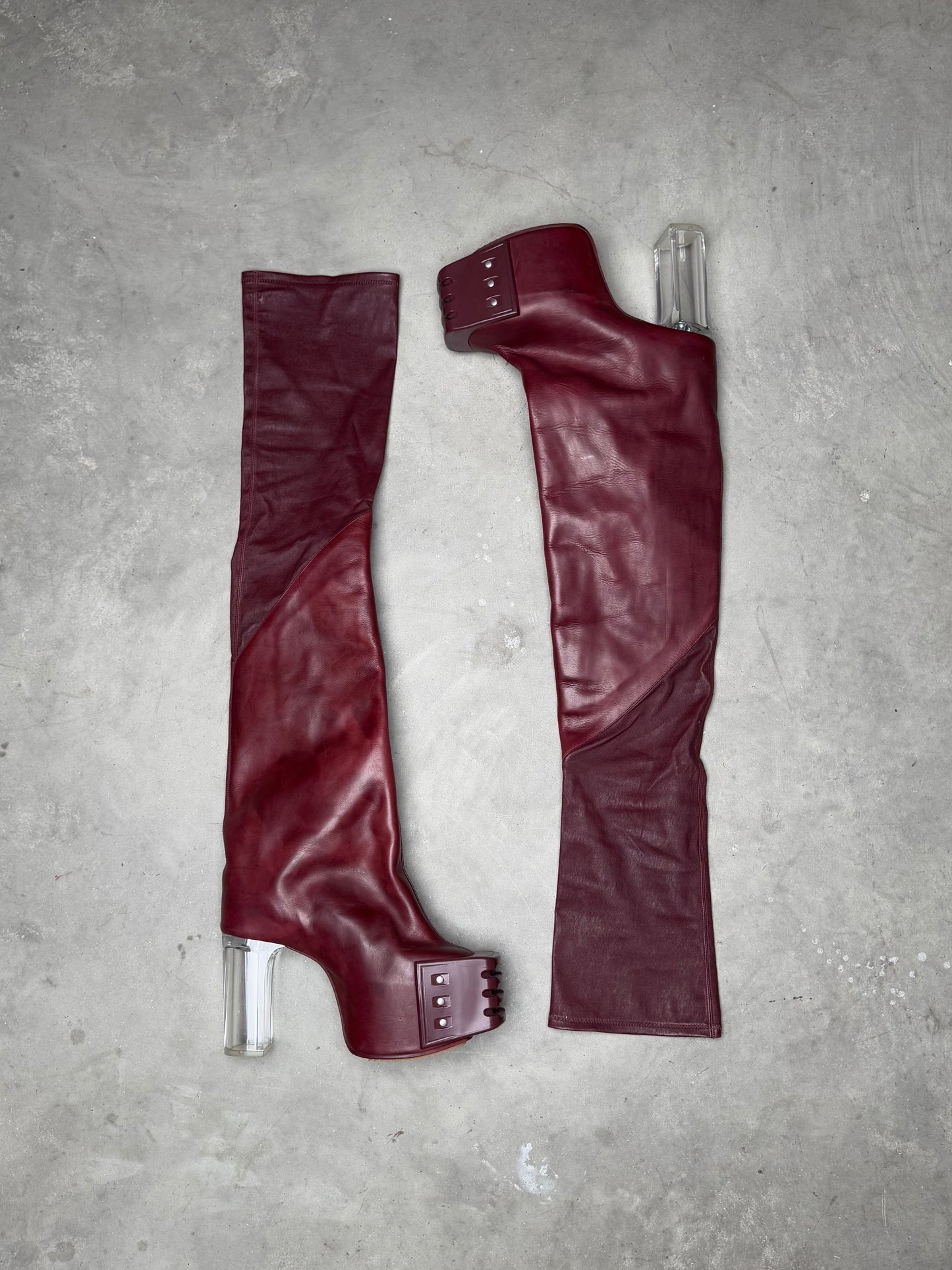 Rick Owens SAMPLE FW23 LUXOR Flared Platform Kiss Heel Boots Amethyst
