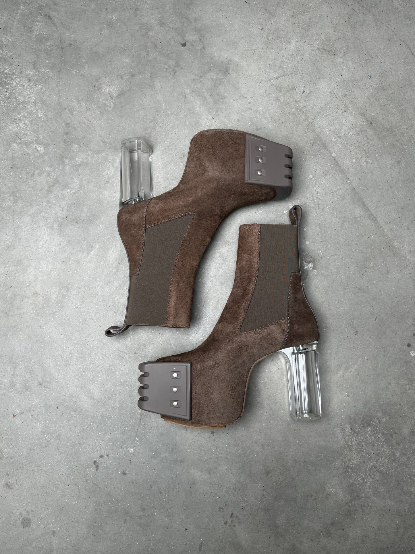 Rick Owens Kiss Heel Boots Dust Brown Suede