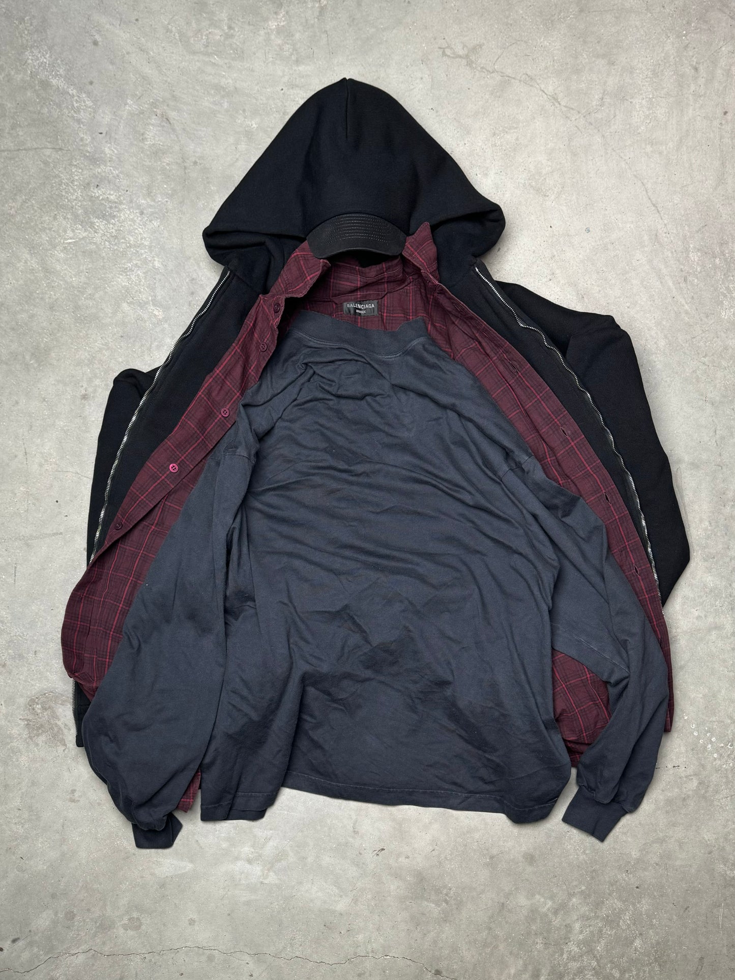 Balenciaga Unity Sports Layered Zip Up Hoodie Black