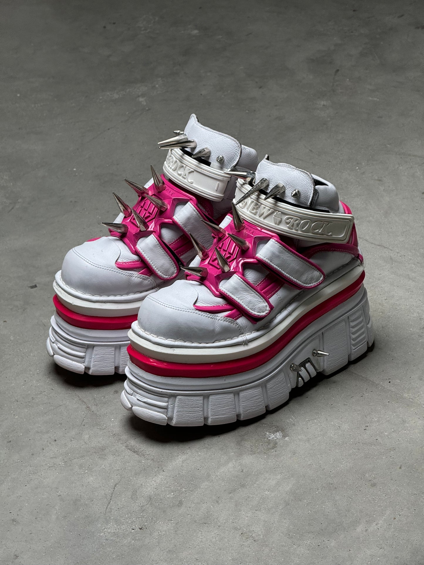 New Rock x Dominnico Spiked Platform Boots Pink White