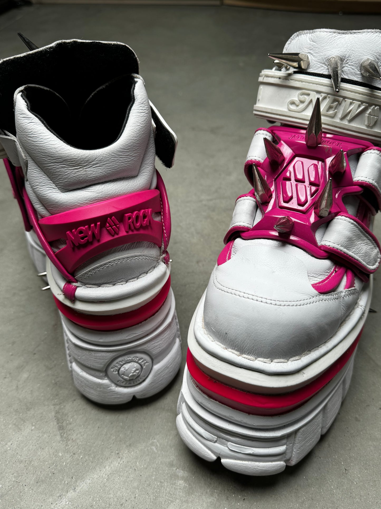 New Rock x Dominnico Spiked Platform Boots Pink White