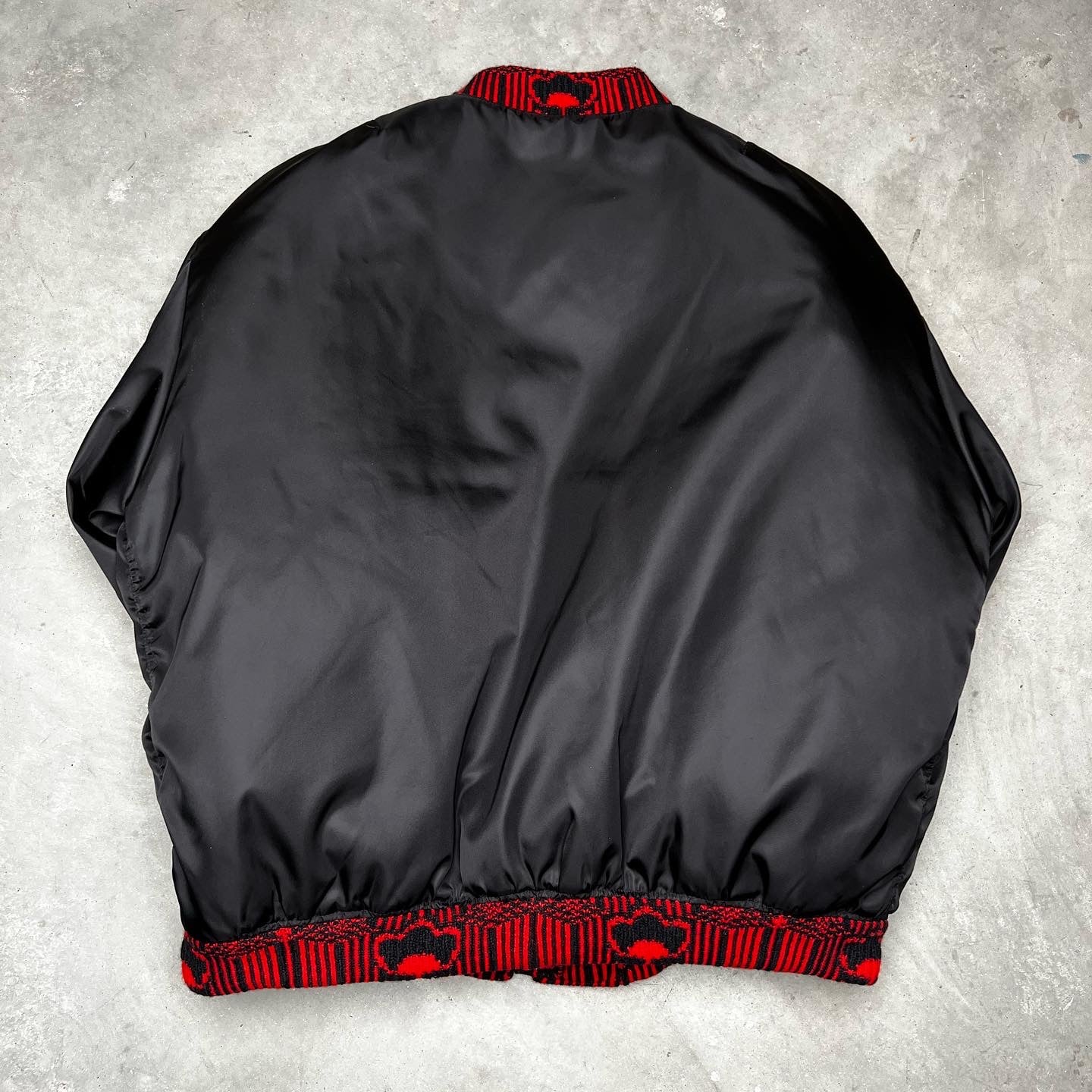 Prada FW21 Raf Simons Runway Re-Nylon Wool Knit Oversized Bomber Jacket Black Red