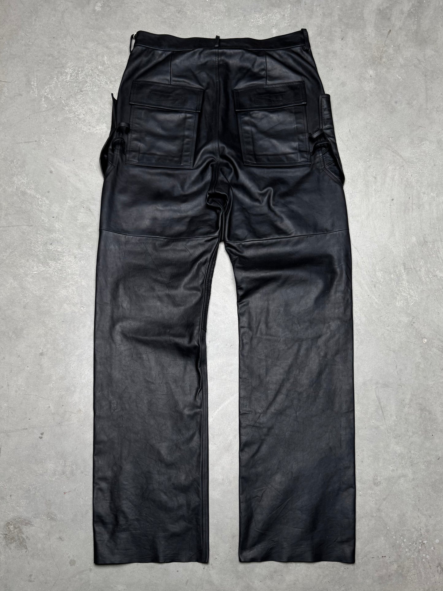 Rick Owens 1 OF 1 SAMPLE SS24 LIDO Stefan Leather Cargo Pants Black