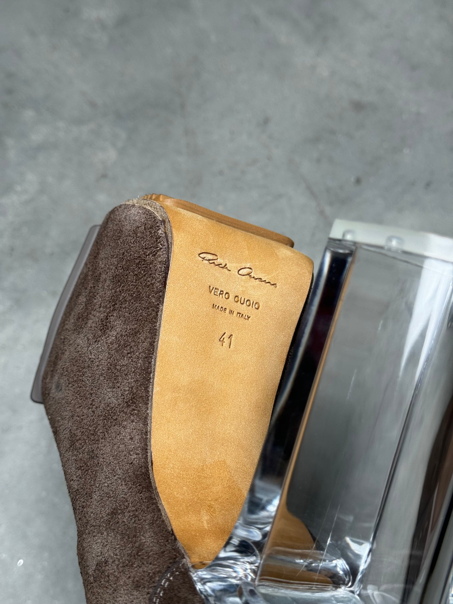 Rick Owens Kiss Heel Boots Dust Brown Suede