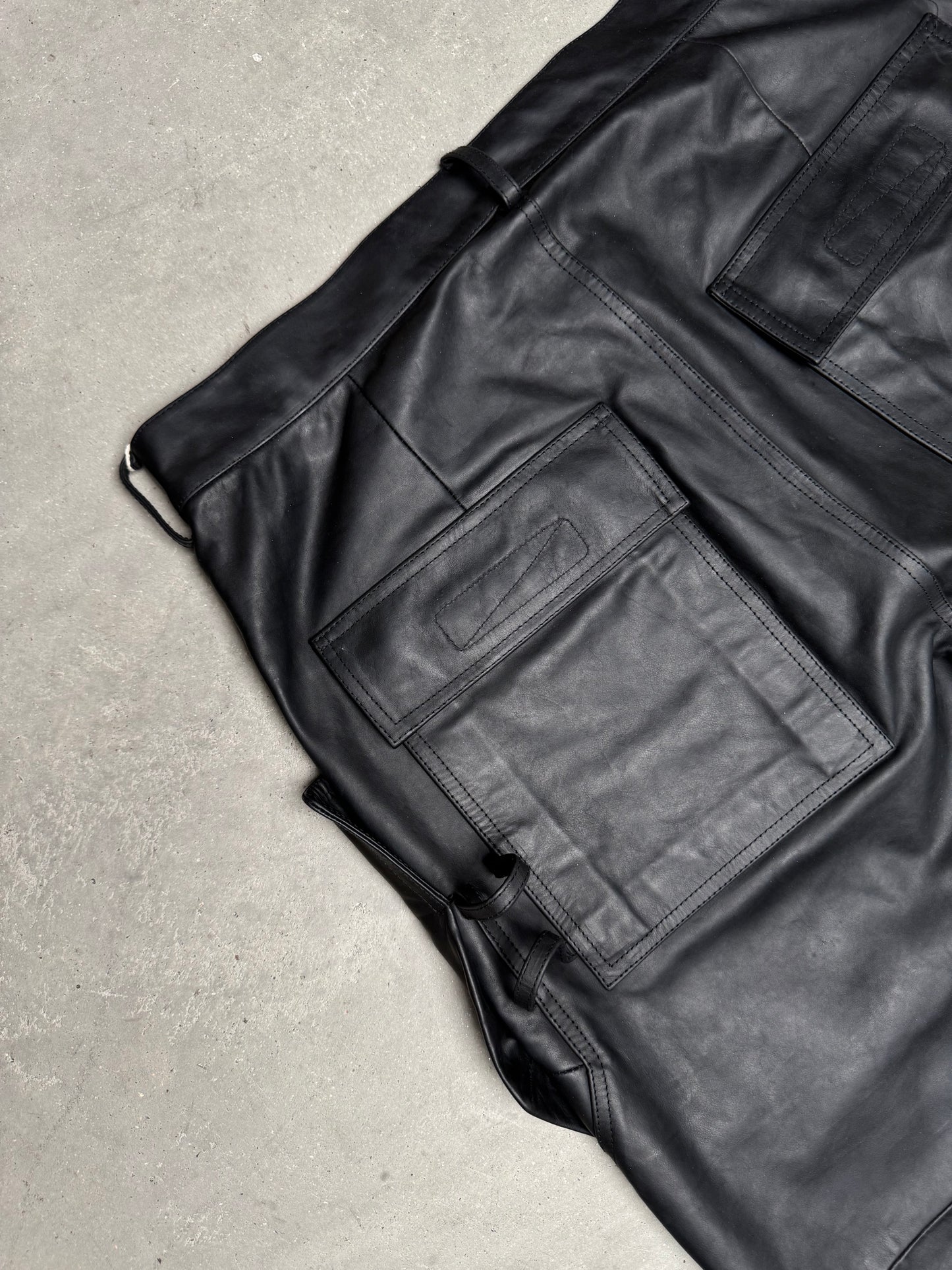 Rick Owens 1 OF 1 SAMPLE SS24 LIDO Stefan Leather Cargo Pants Black