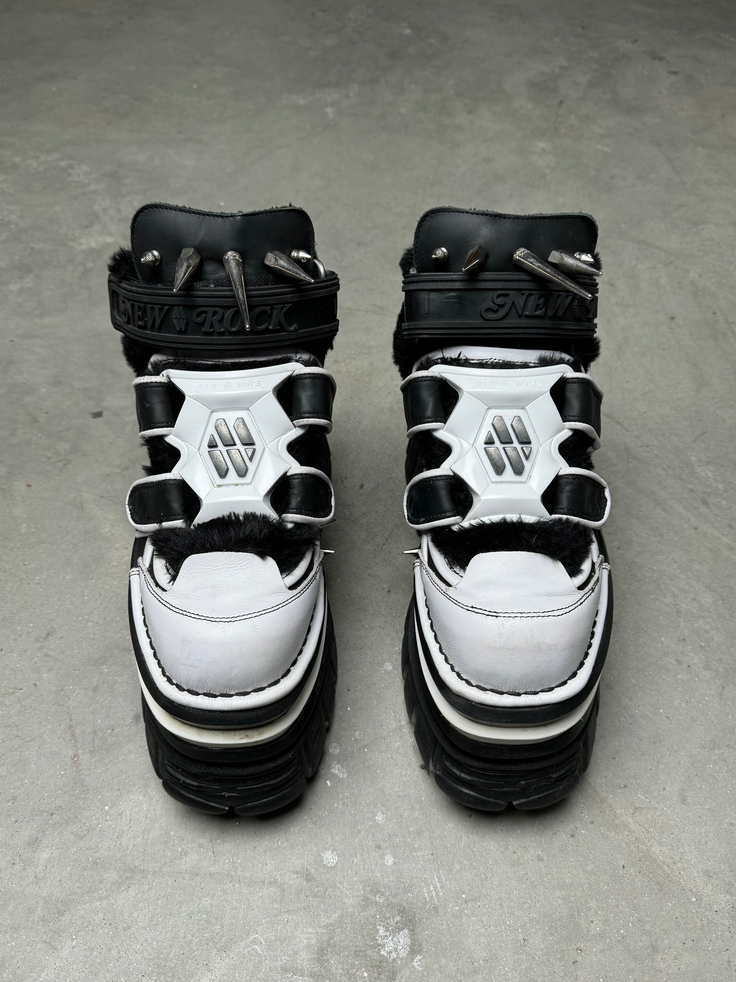 New Rock x Dominnico Spiked Platform Boots Black White