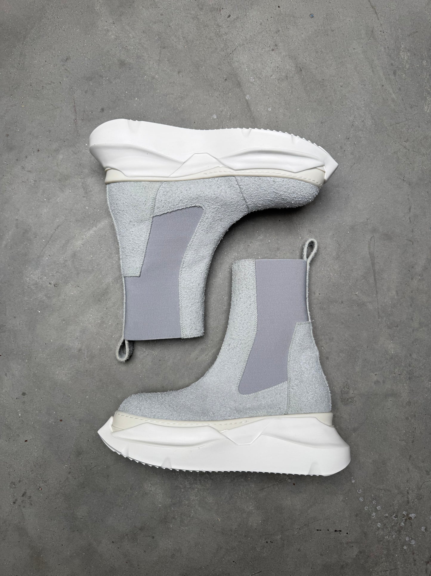 Rick Owens SAMPLE DRKSHDW Beatle Abstract Suede Oyster Milk Boots