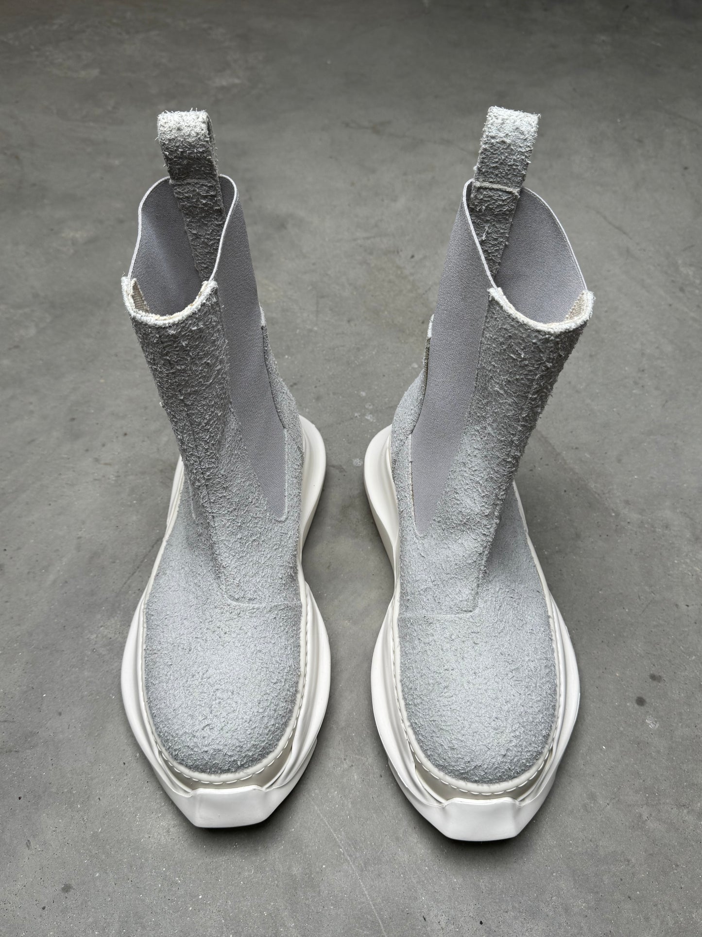 Rick Owens SAMPLE DRKSHDW Beatle Abstract Suede Oyster Milk Boots