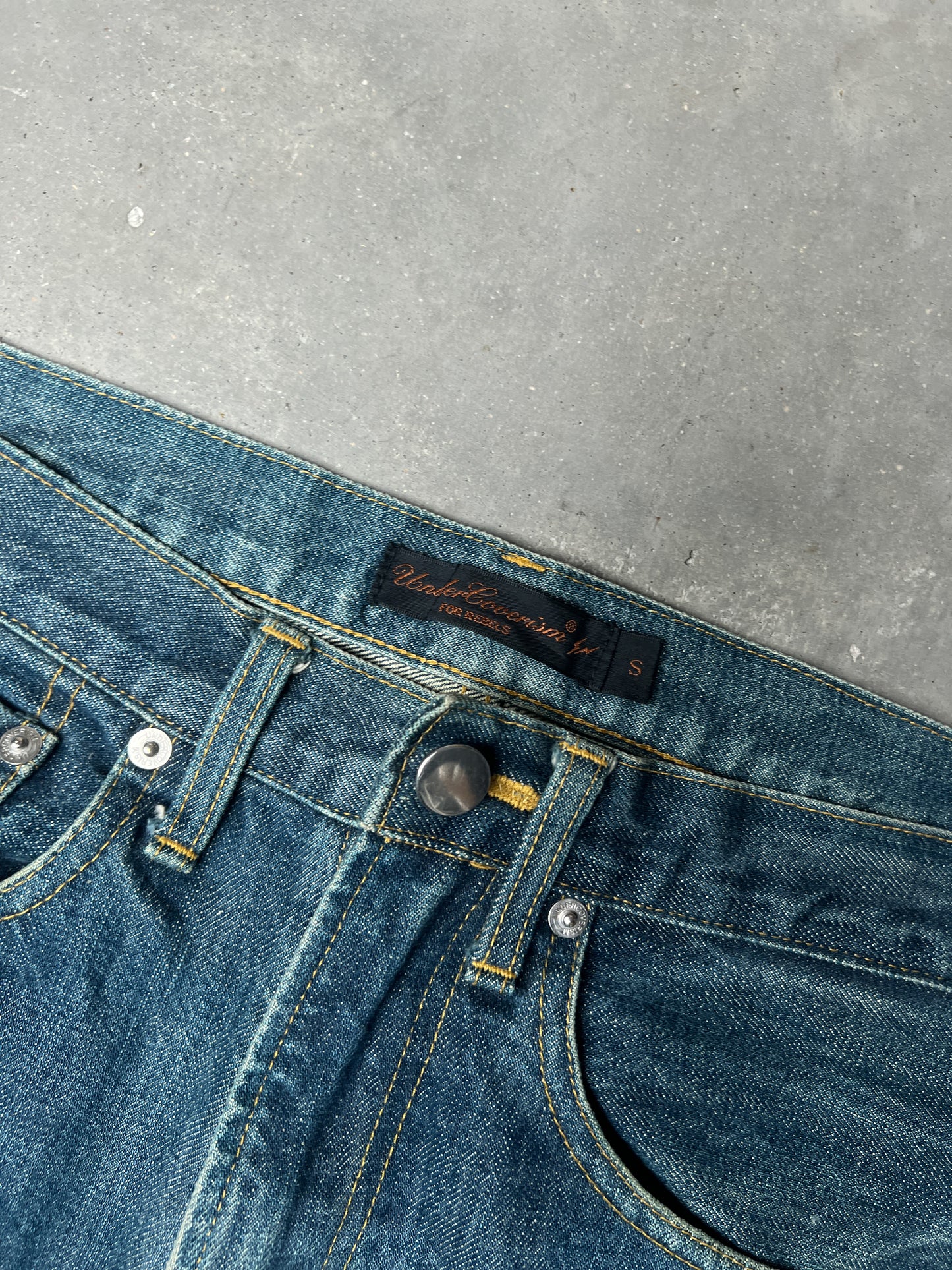 Undercover x Fragment AW02 Leather Side Stripe Denim Jeans