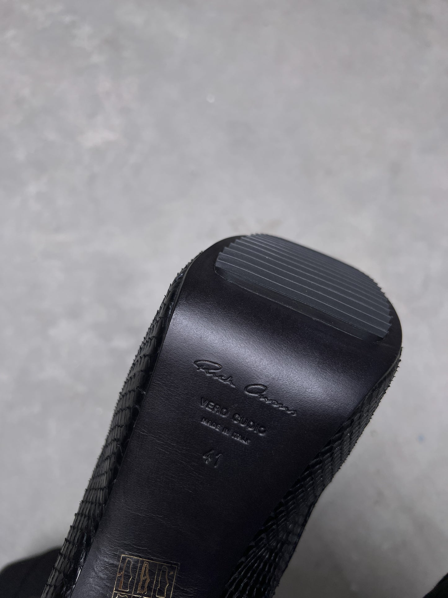 Rick Owens FW22 STROBE Beatle Platform Kiss Heel Boots Black Python