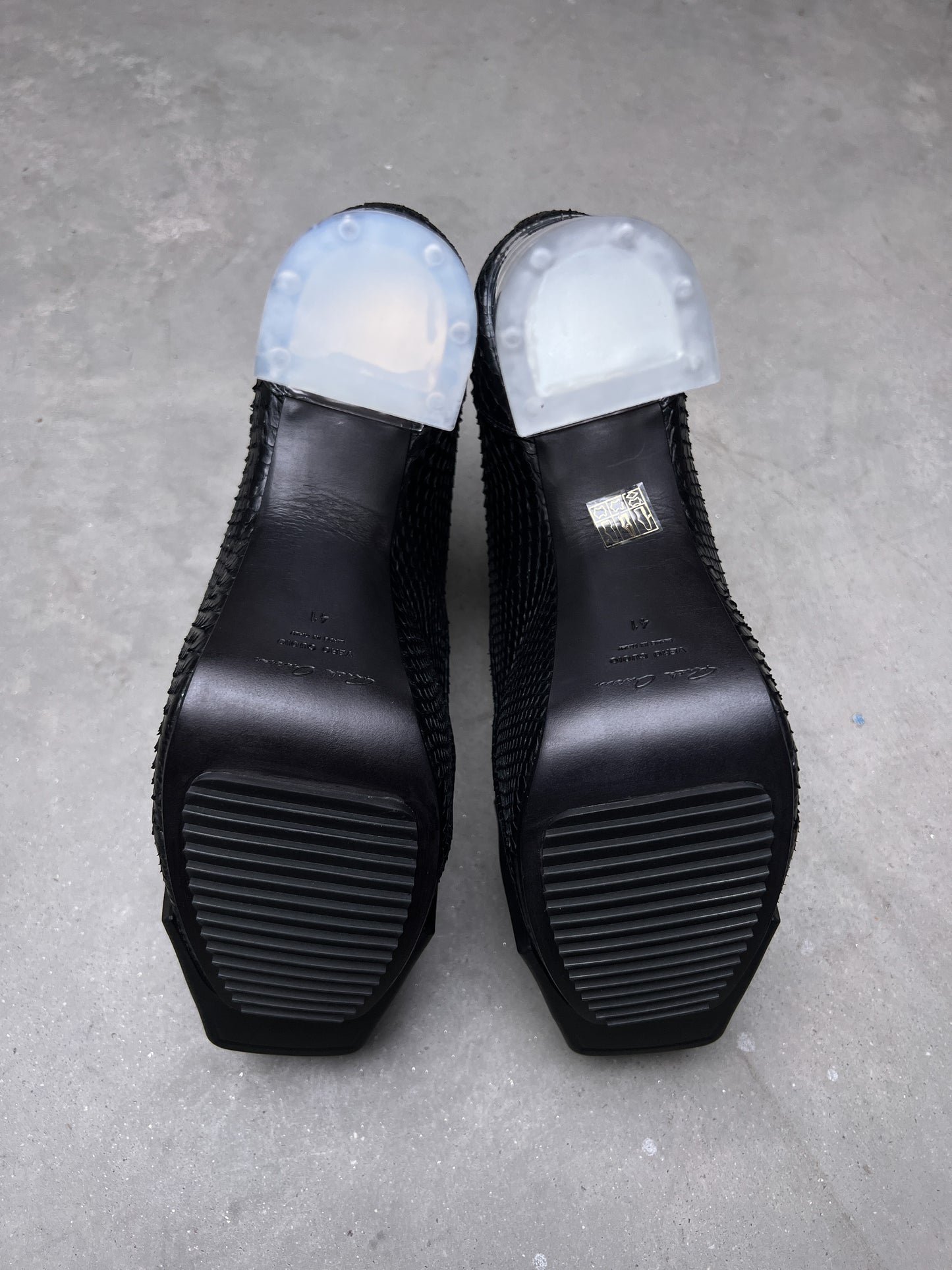 Rick Owens FW22 STROBE Beatle Platform Kiss Heel Boots Black Python