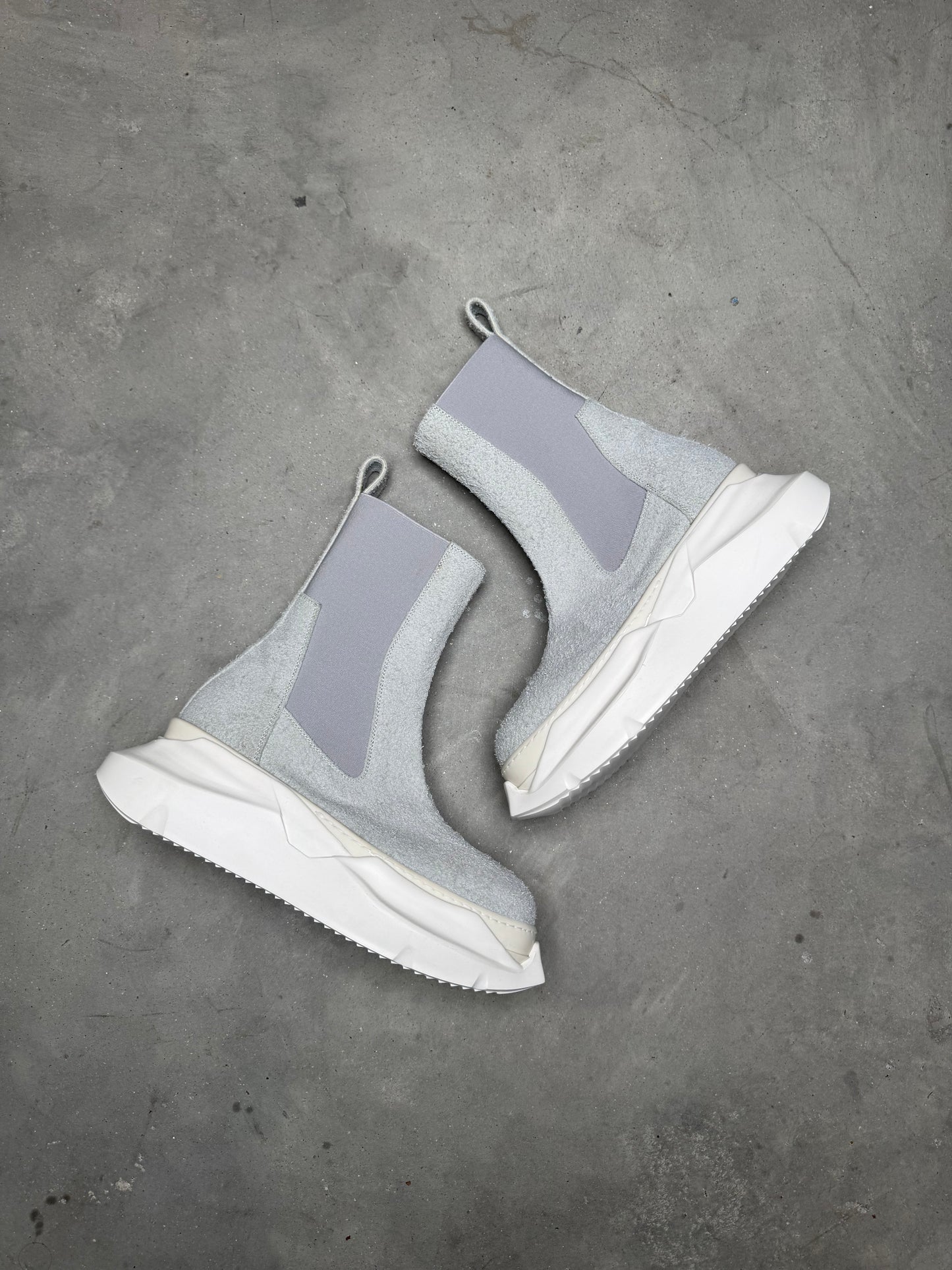 Rick Owens SAMPLE DRKSHDW Beatle Abstract Suede Oyster Milk Boots
