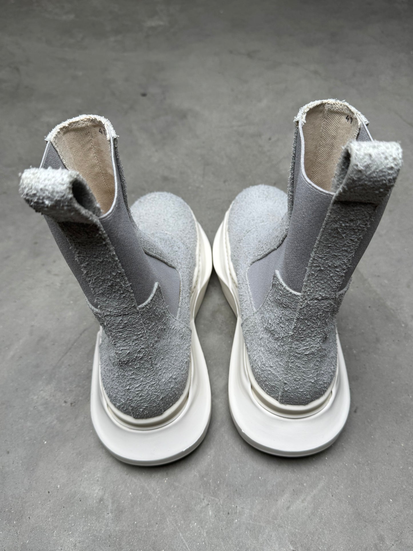 Rick Owens SAMPLE DRKSHDW Beatle Abstract Suede Oyster Milk Boots