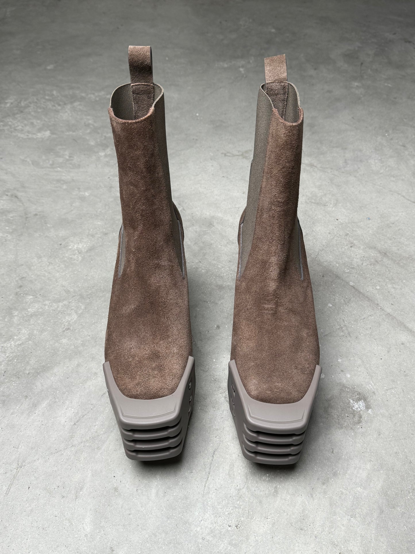 Rick Owens Kiss Heel Boots Dust Brown Suede