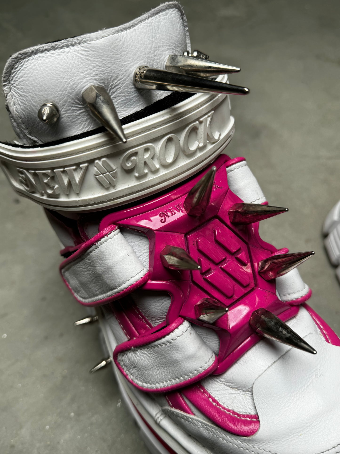 New Rock x Dominnico Spiked Platform Boots Pink White