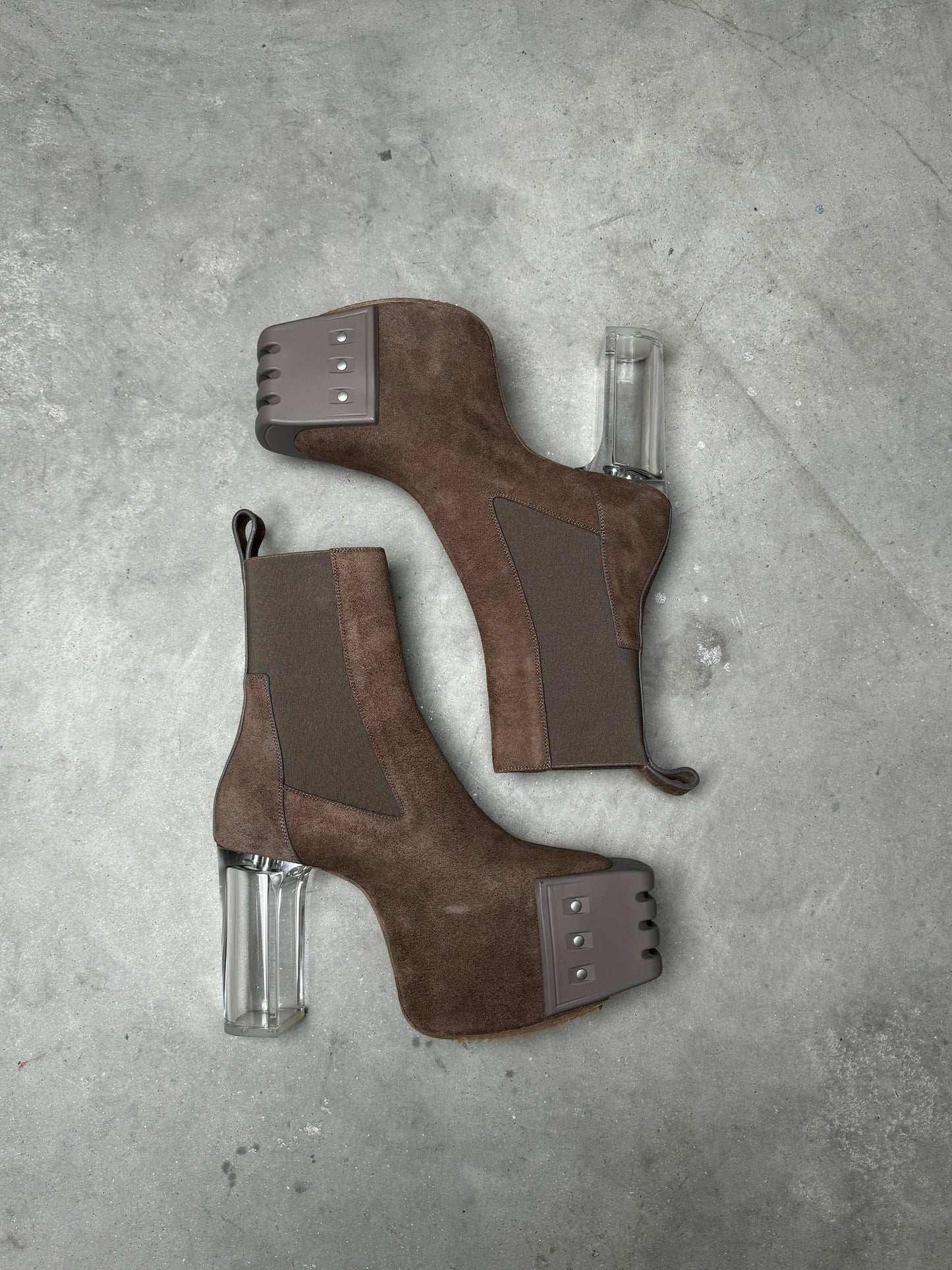 Rick Owens Kiss Heel Boots Dust Brown Suede