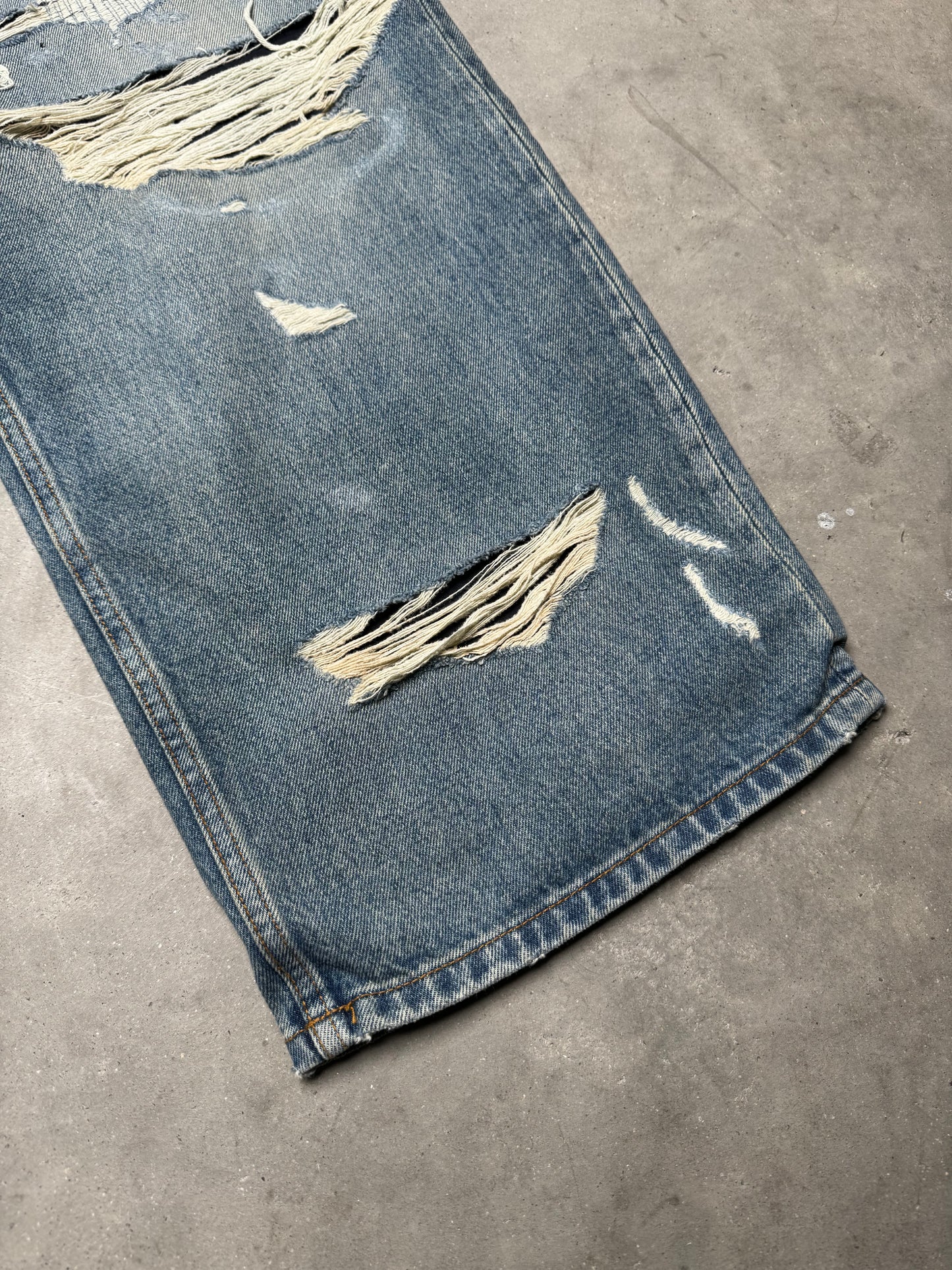 Balenciaga Fall 21 Distressed Double Layered Japanese Denim Jeans