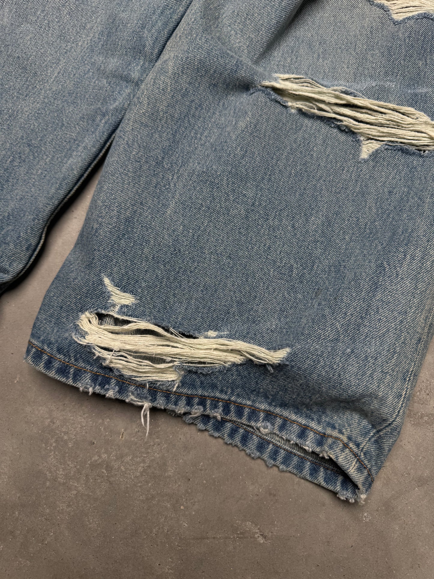 Balenciaga Fall 21 Destroyed Distressed Layered Japanese Denim Jeans