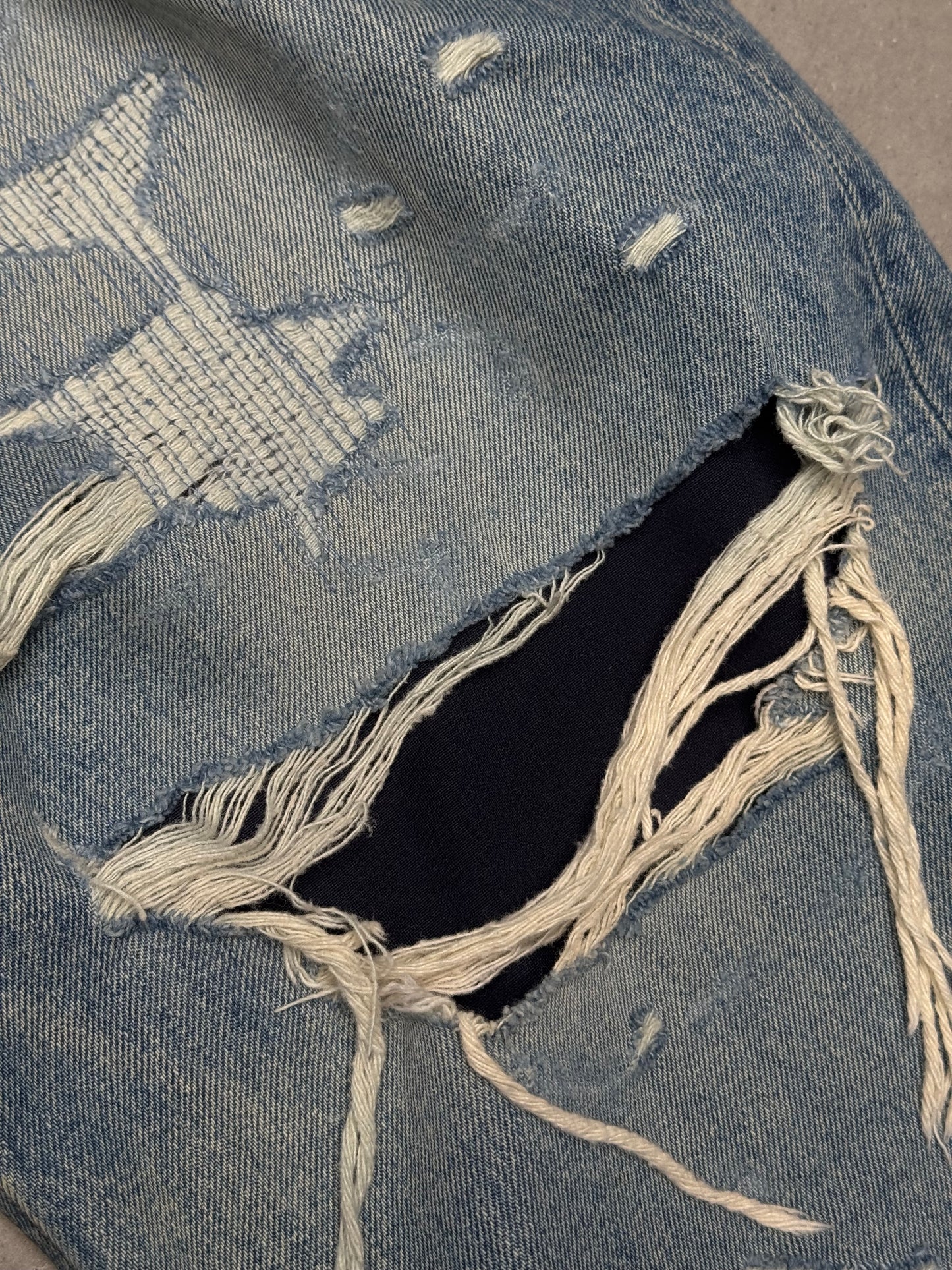 Balenciaga Fall 21 Destroyed Distressed Layered Japanese Denim Jeans