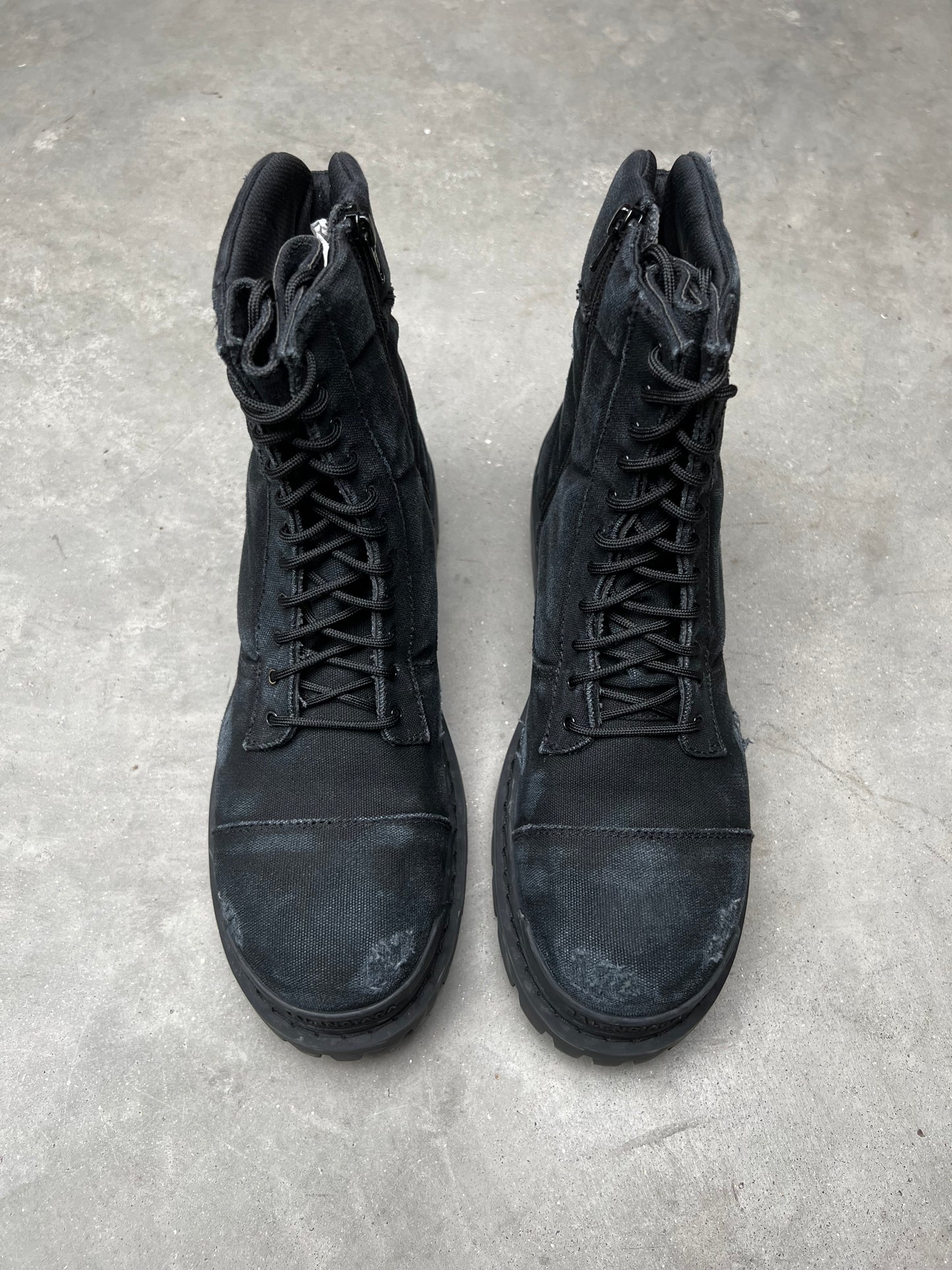 Balenciaga Strike Cotton Canvas Combat Boots Black