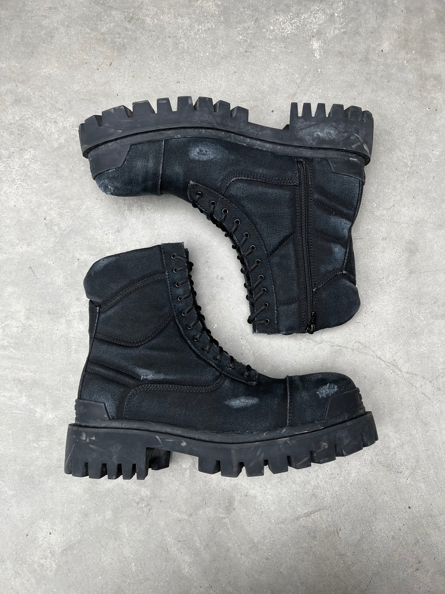 Balenciaga Strike Cotton Canvas Combat Boots Black