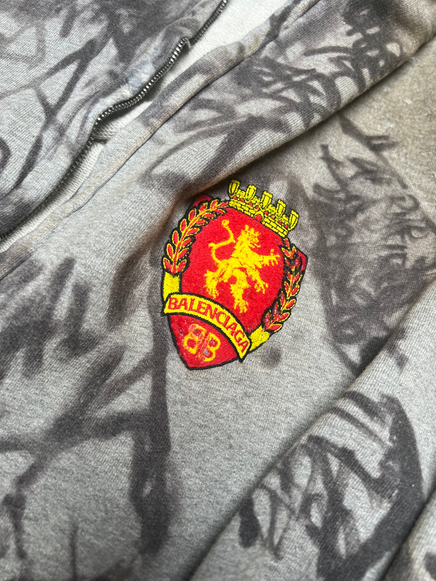 Balenciaga Graffiti Skater Crest Zip Up Hoodie Grey