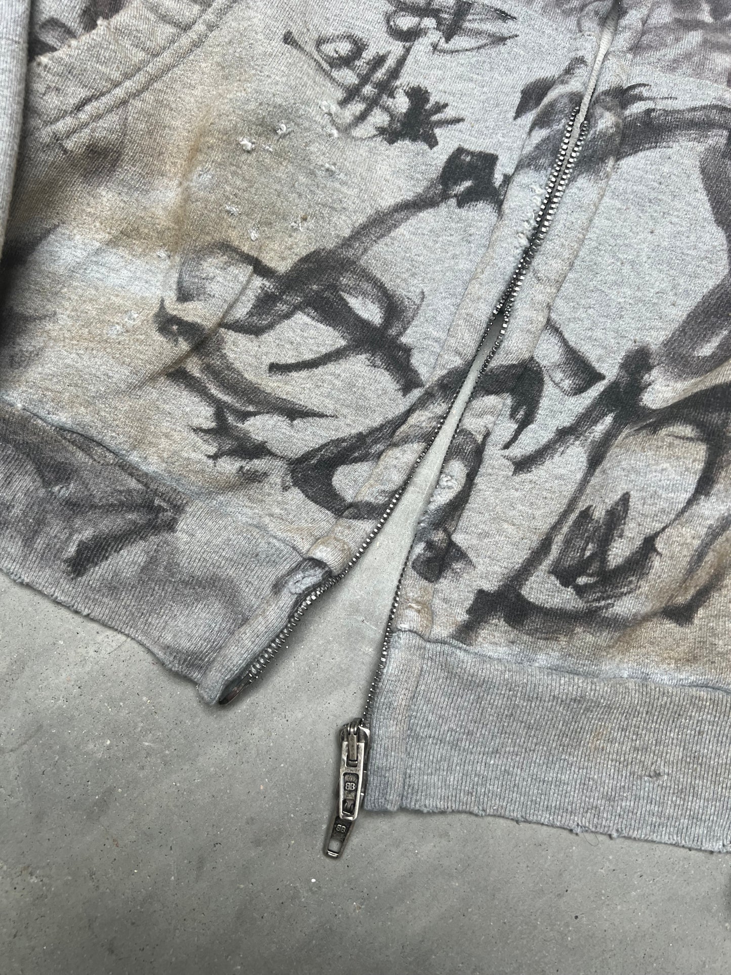 Balenciaga Graffiti Skater Crest Zip Up Hoodie Grey
