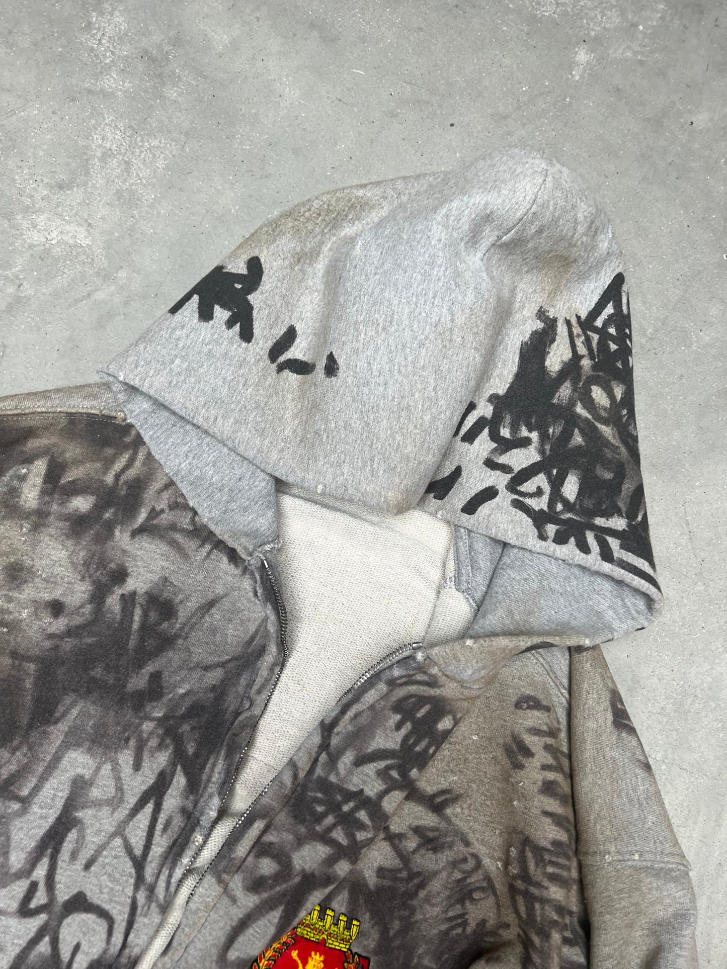 Balenciaga Graffiti Skater Crest Zip Up Hoodie Grey