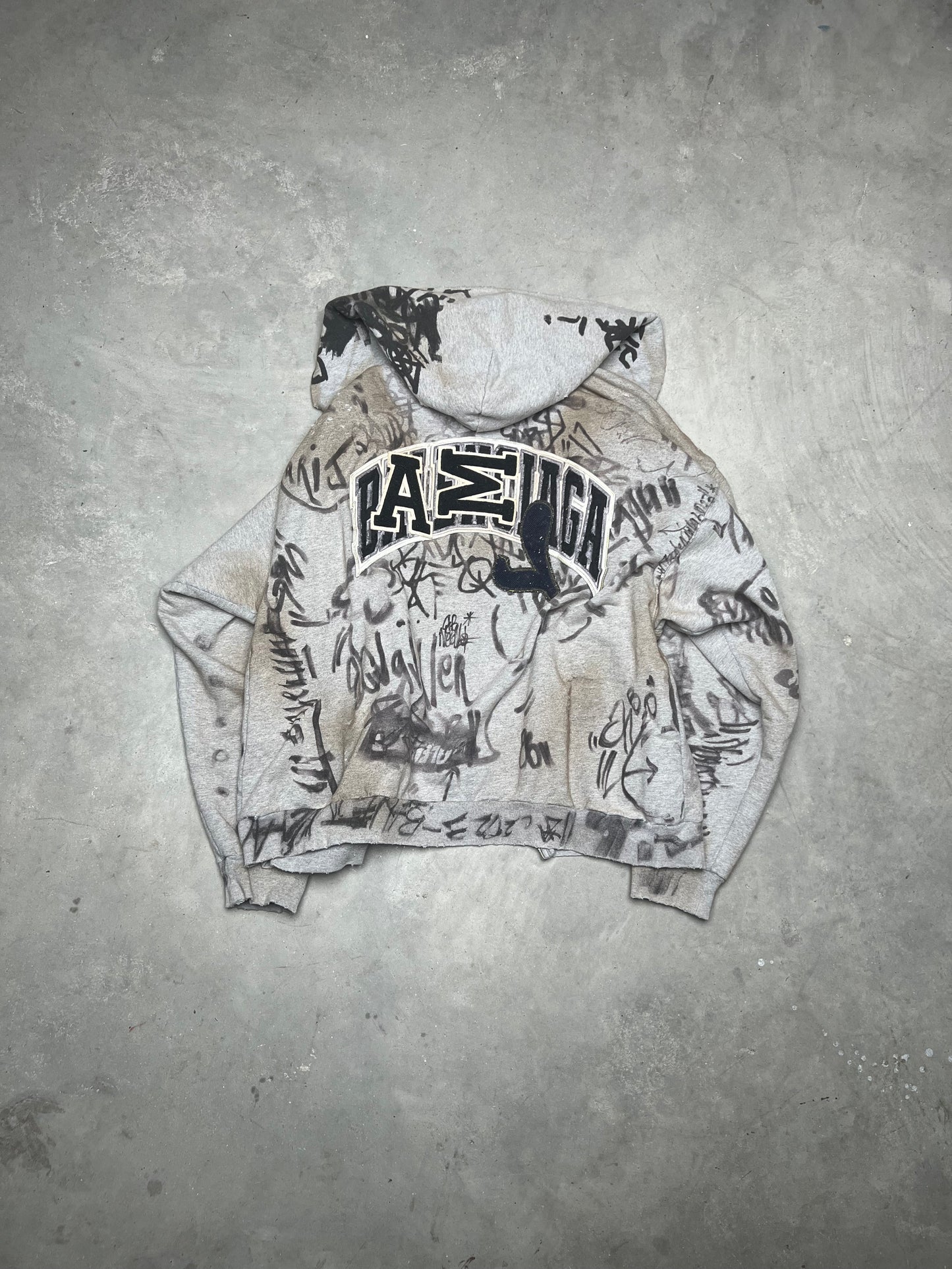 Balenciaga Graffiti Skater Crest Zip Up Hoodie Grey