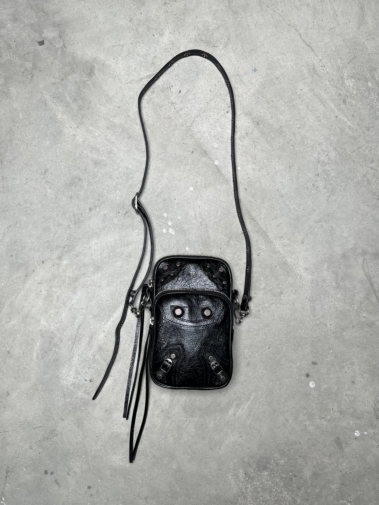 Balenciaga Le Cagole Leather Phone Holder Shoulder Bag Black