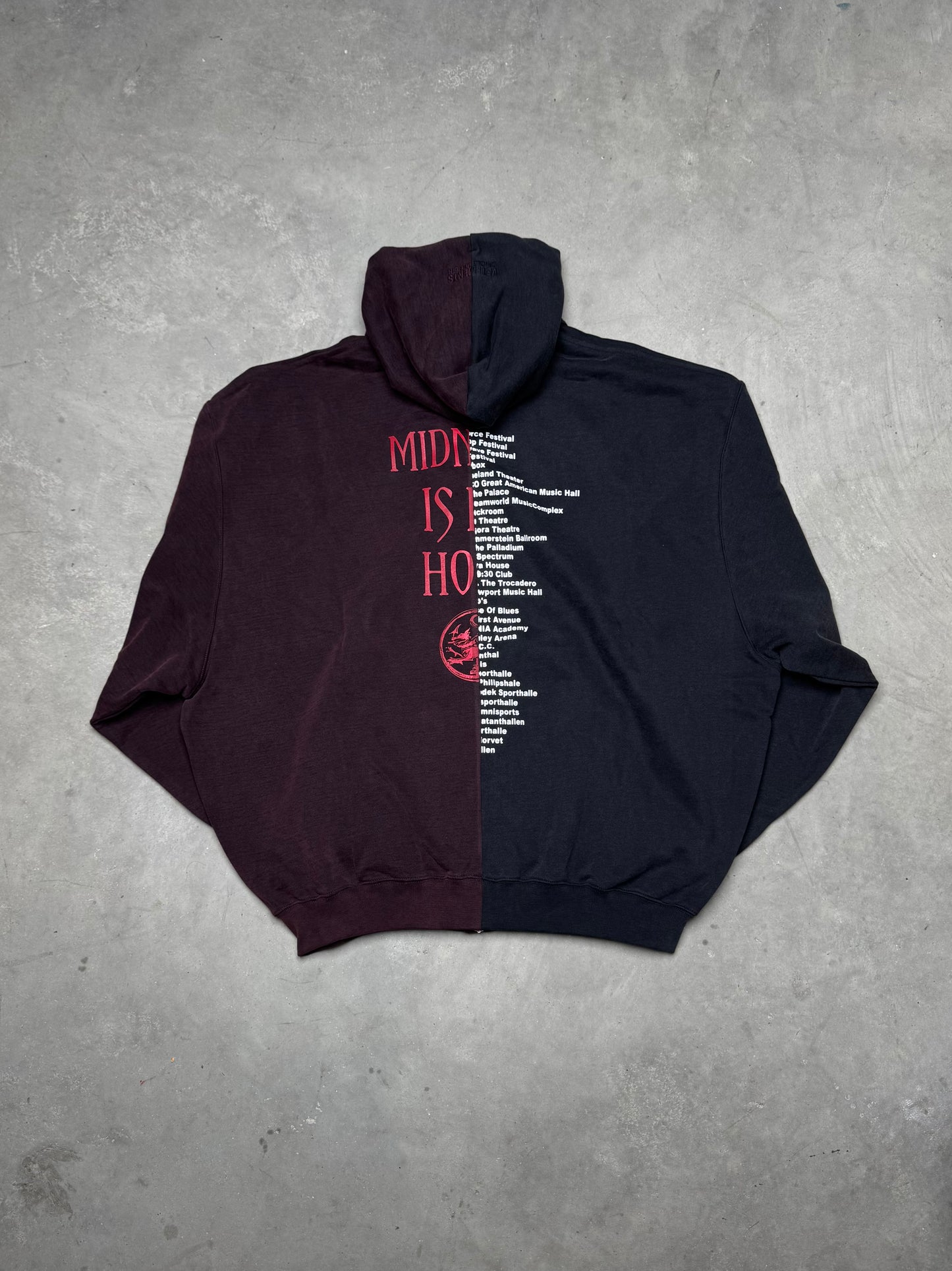 VETEMENTS Cradle Of Filth Split Hoodie Burgundy Black