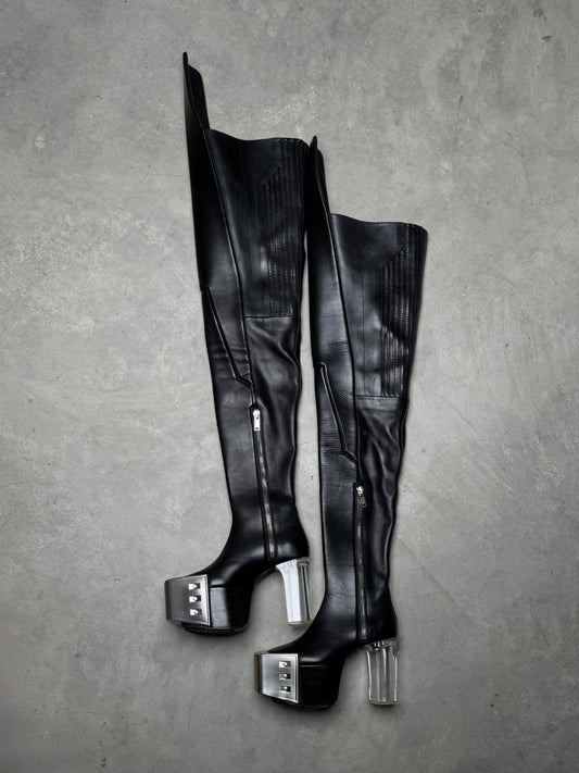 Rick Owens SS21 PHLEGETHON Thigh High Wader Kiss Heel Boots