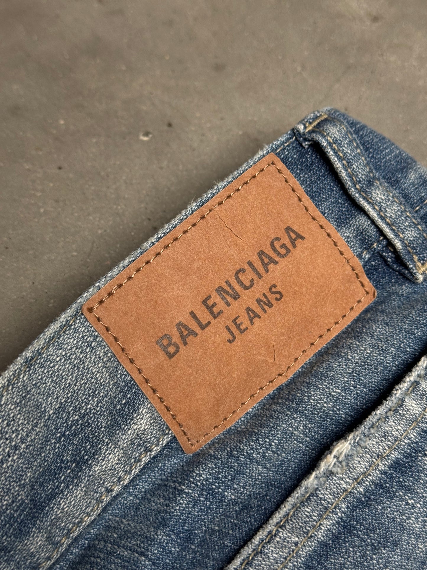 Balenciaga George V Low Waist Denim Jeans Blue