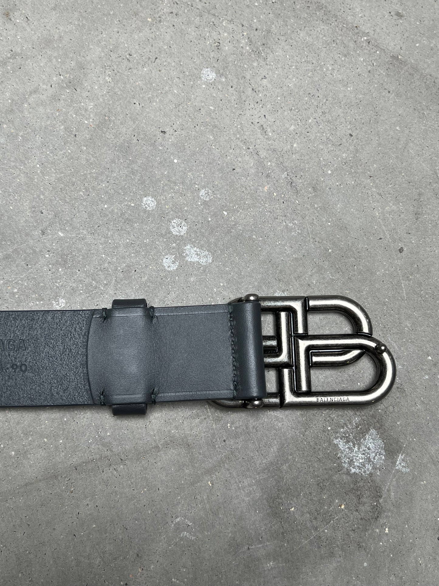 Balenciaga BB Leather Belt Silver Gray