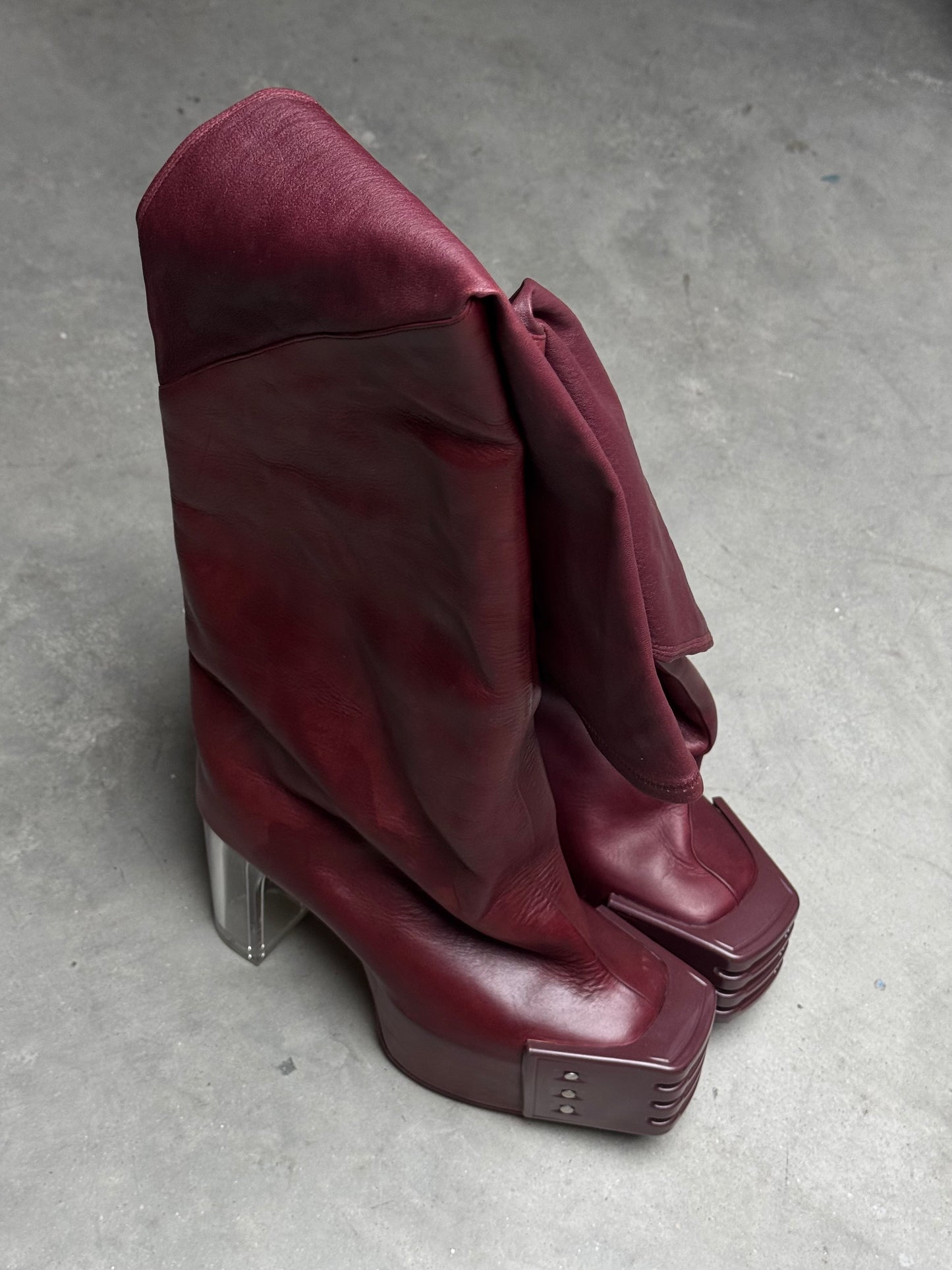 Rick Owens SAMPLE FW23 LUXOR Flared Platform Kiss Heel Boots Amethyst