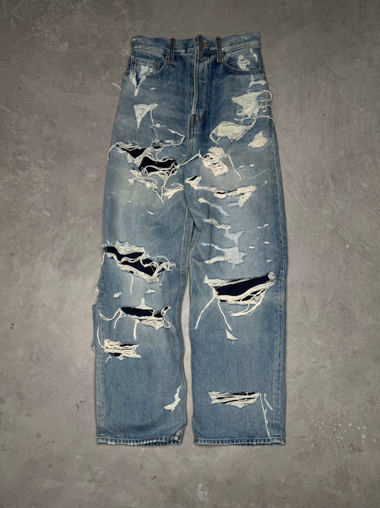 Balenciaga Fall 21 Destroyed Distressed Layered Japanese Denim Jeans