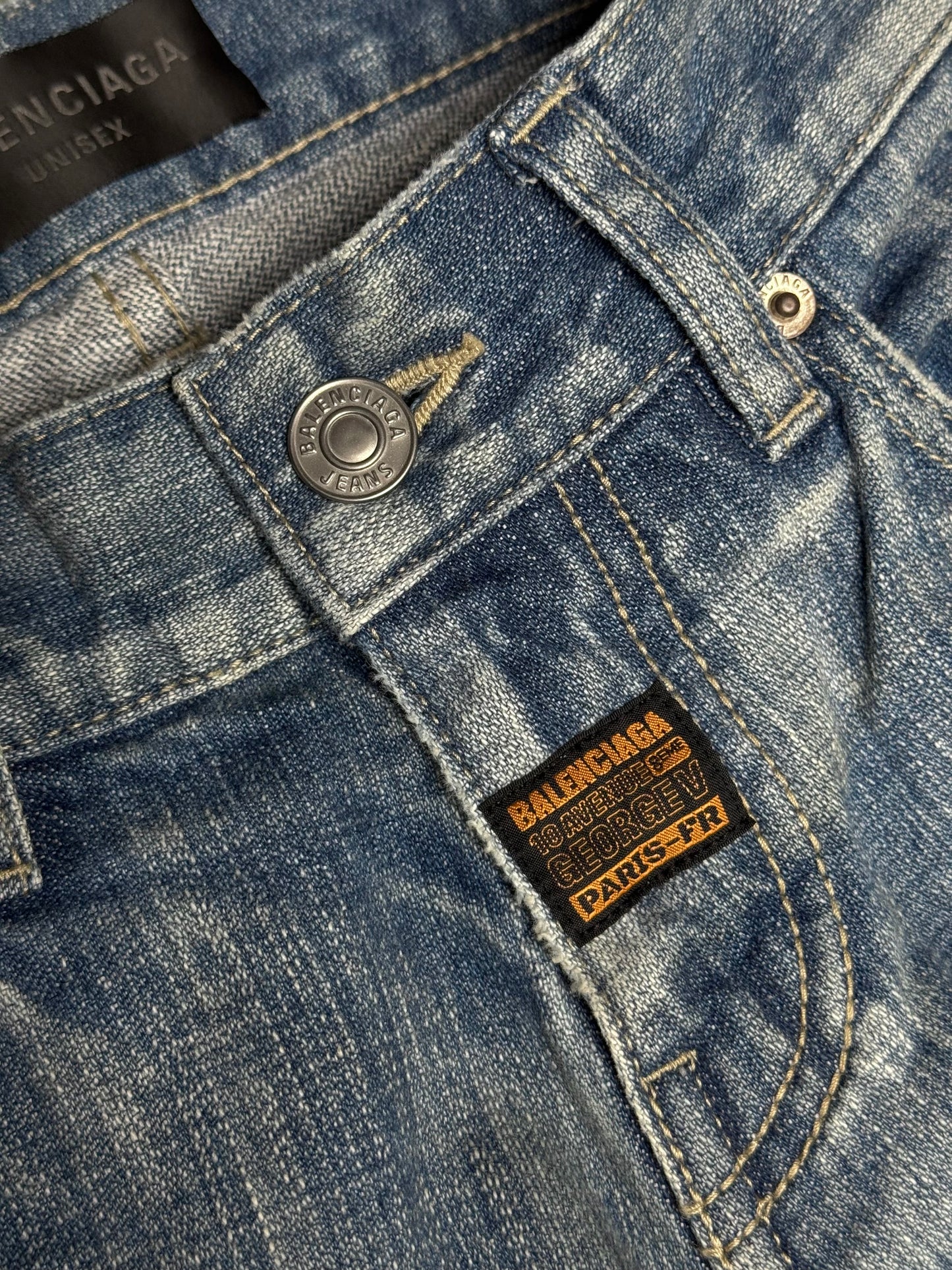 Balenciaga George V Low Waist Denim Jeans Blue