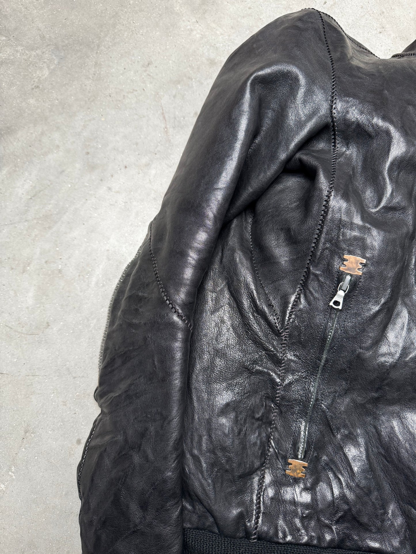 Isaac Sellam Experience Leather Down Ribbed Jacket