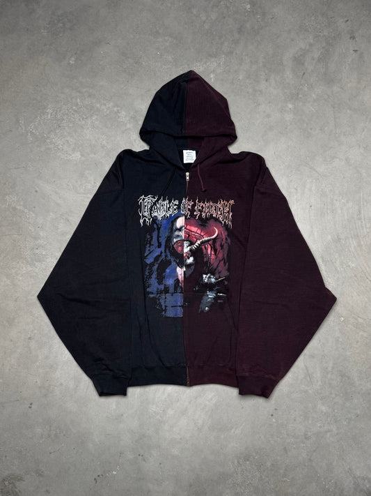 VETEMENTS Cradle Of Filth Split Hoodie Burgundy Black